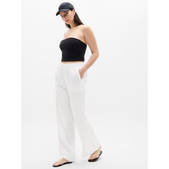 Athleta 14 Retreat Linen Wide Leg Pant Size 14 Regular Calla Lily White - Picture 5 of 6